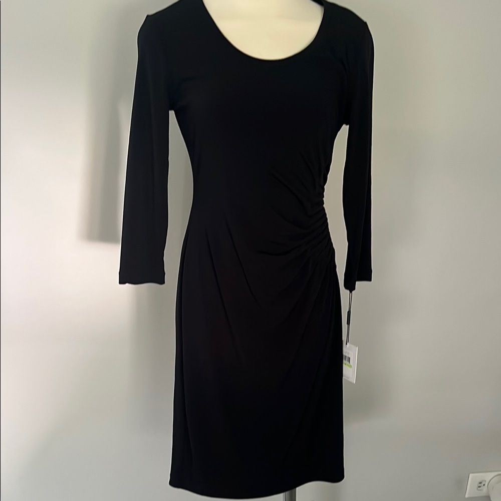 Calvin Klein Black Sheath Dress 3/4 Sleeve Scoop Neck